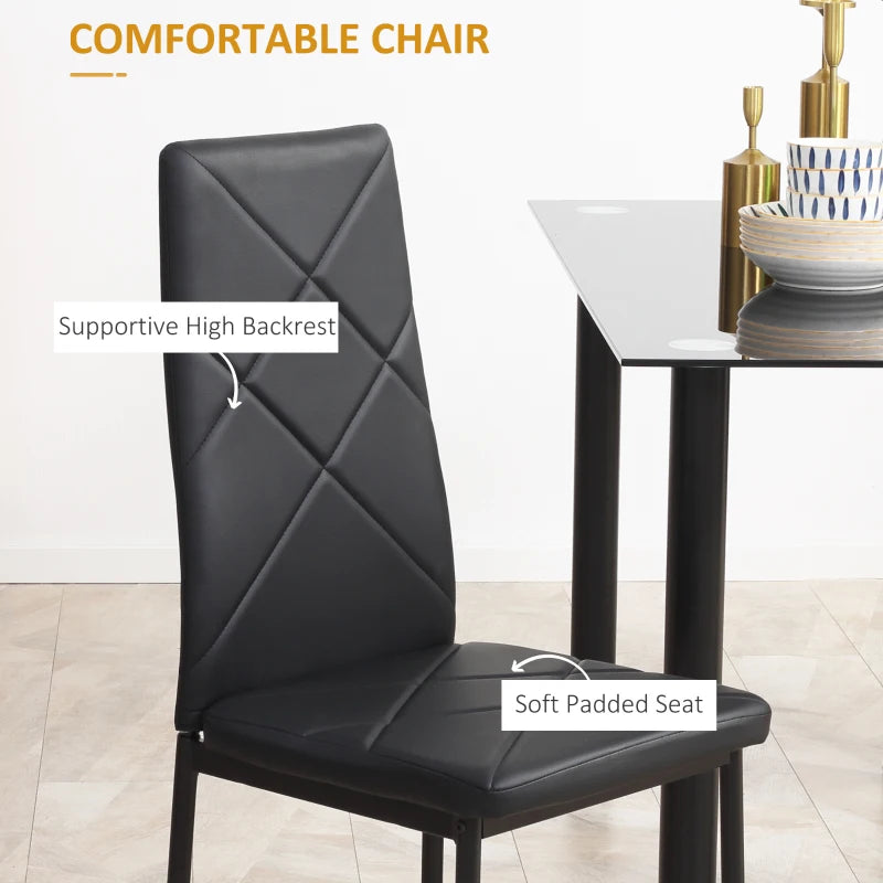 Modern 5-Piece Dining Table Set for 4 - Space-Saving Rectangle Kitchen Table with Steel Frame in Black