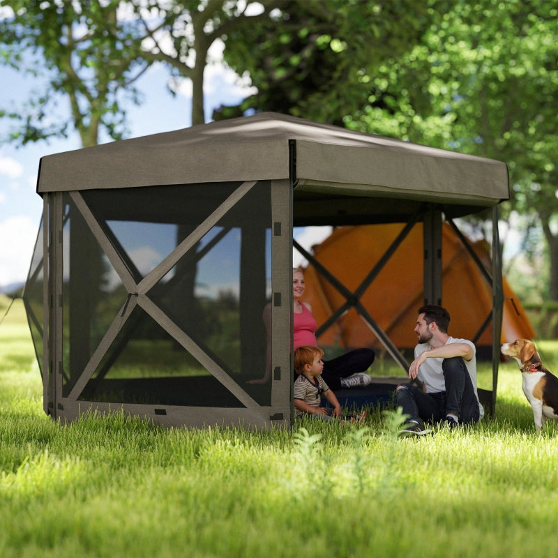3x3m Brown Hexagon Pop Up Gazebo - Waterproof, UV Resistant Party Tent with Netting & Carry Bag for Garden and Patio