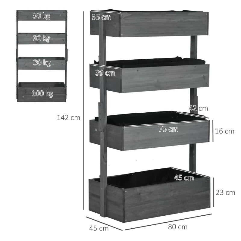 Grey Four-Tier Wooden Plant Stand