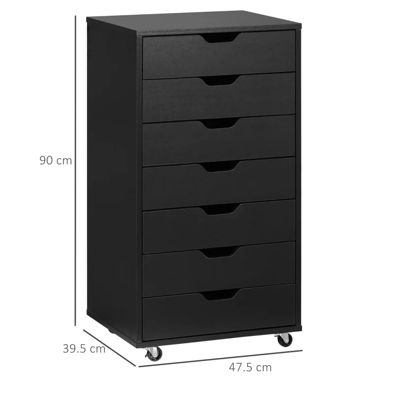 Vinsetto Black Seven-Drawer Filing Cabinet on Wheels - Stylish Storage Solution for Home Office Organization