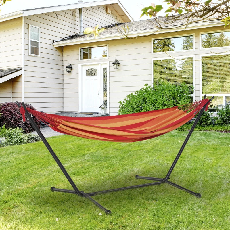 Red Striped Portable Camping Hammock with Stand - Adjustable Height, 120kg Capacity