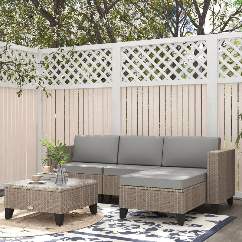 5-Piece Rattan Patio Furniture Set with Corner Sofa, Footstools, Coffee Table