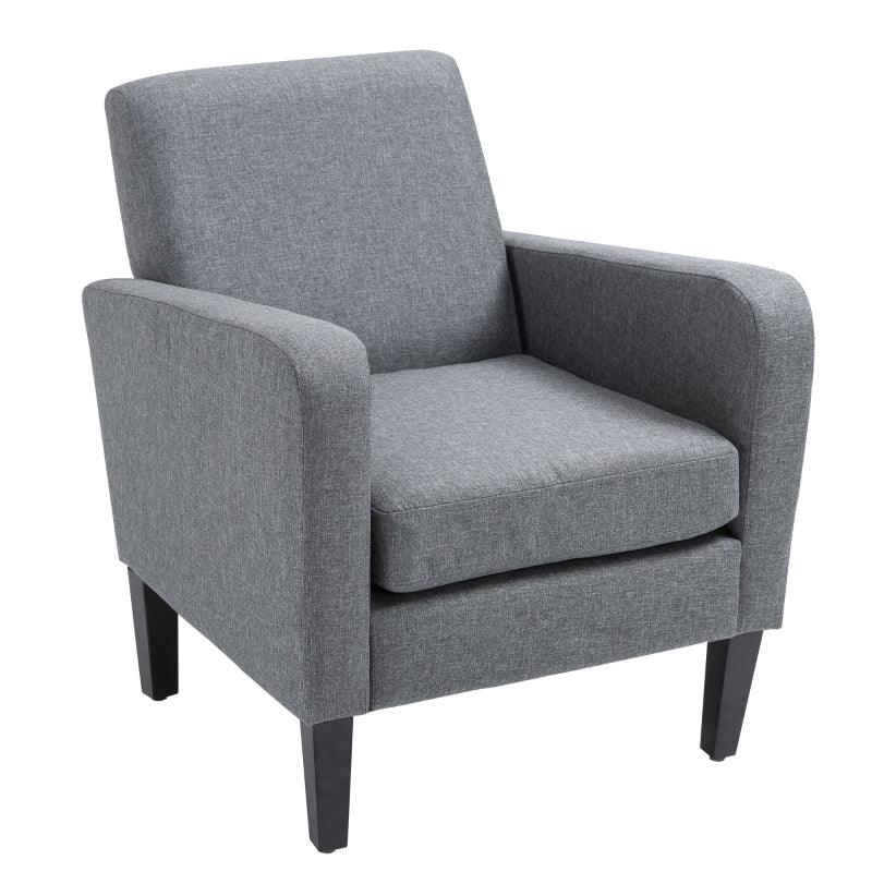 Stylish Grey Accent Chair with Rubber Wood Legs for Living Room and Bedroom