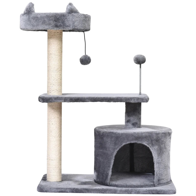 Premium Cat Tree for Indoor Cats - Scratching Post, Climbing Tower, Activity Centre, Grey, 60L x 40W x 81H cm