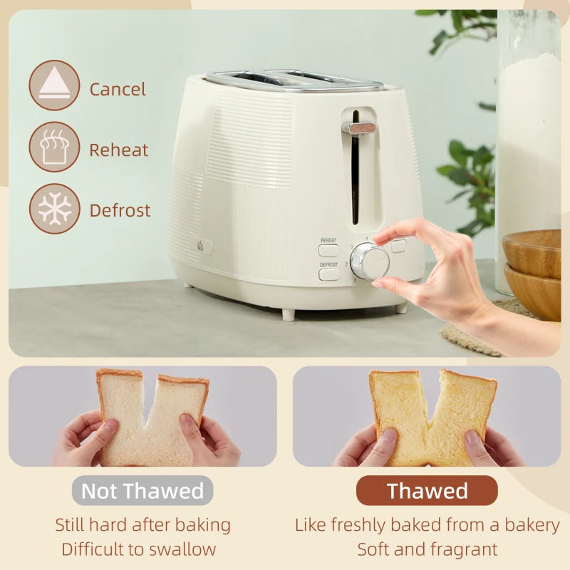 Cream White Kettle and Toaster Set - 1.7L Fast Boil Kettle & 2 Slice Toaster with 7 Browning Levels, Defrost & Reheat