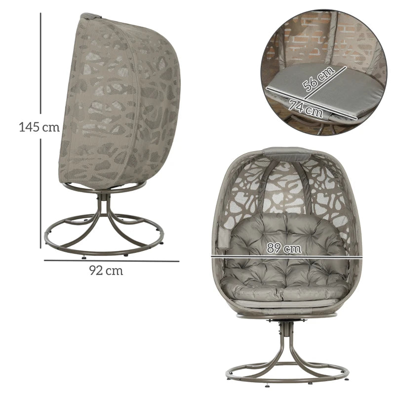 Swivel Egg Chair with Cushions - Foldable Basket Seat, Metal Frame, Indoor Outdoor Lounge Chair for Balcony, Poolside, Patio and Living Room - Sand Brown, Large Size