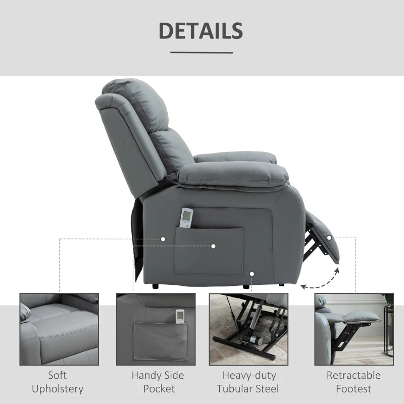 Electric Recliner Chair with Massage and Heat for Elderly, Power Lift Armchair with Remote Control and Extended Footrest
