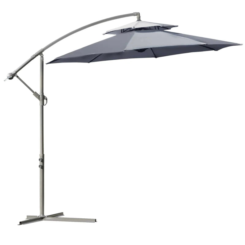 Dark Grey 2.7m Cantilever Banana Parasol with Double Tier Canopy