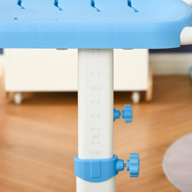 Kids Height Adjustable Desk and Chair Set - Blue, Tiltable Study Table with Drawer, Pen Slot & Hook for Students