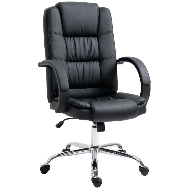 Vinsetto Ergonomic PU Leather Office Chair with 13cm Padded Seat Adjustable Height and Rolling Wheels Black