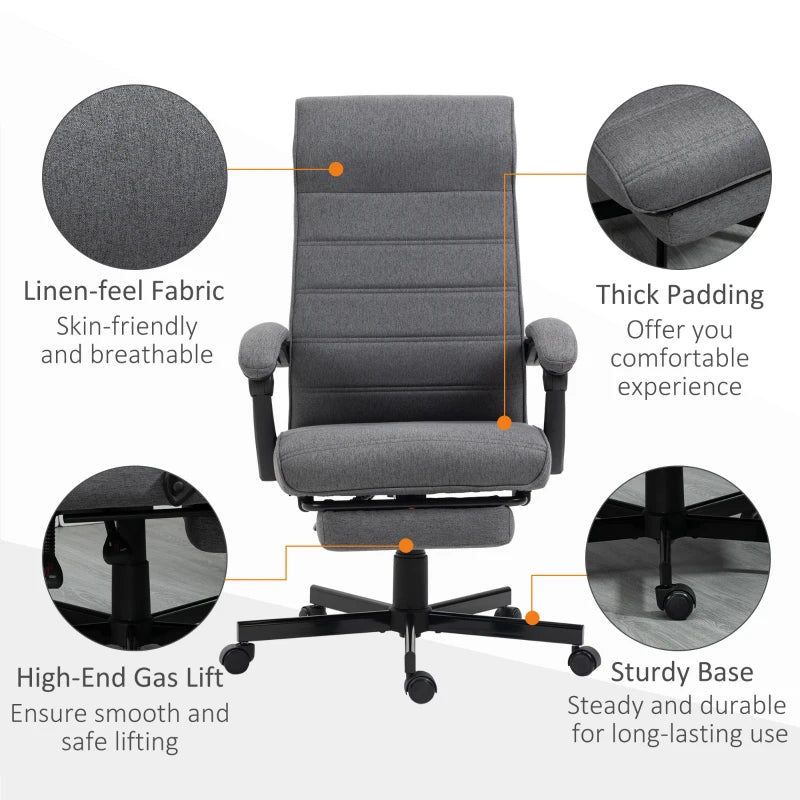 Vinsetto Grey Fabric Office Chair - Adjustable Height Swivel Desk Chair with Rolling Wheels for Home Office & Study