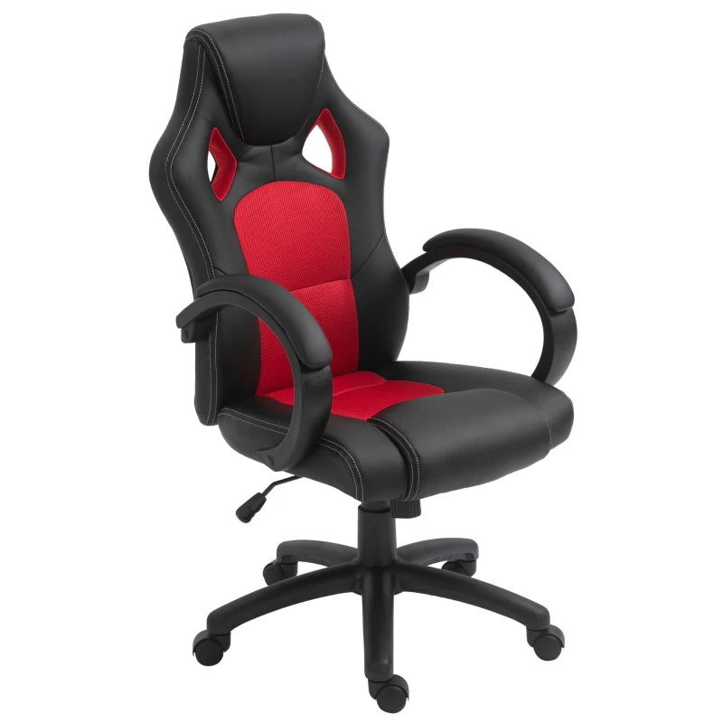 Vinsetto Black Faux Leather Swivel Office Chair with Wheels & Armrests - Ergonomic Computer Desk Chair for Home Office