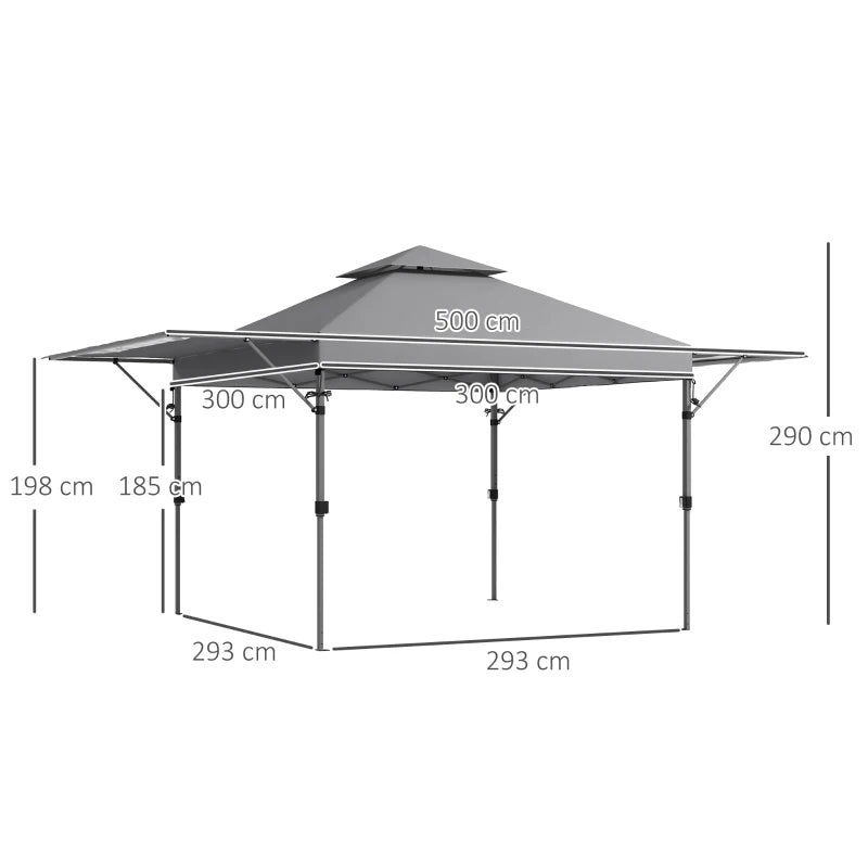 Adjustable 5x3m Pop-Up Gazebo Set - Grey