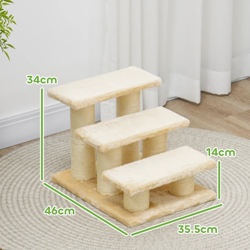 3-Step Pet Stairs Ladder for Cats & Dogs - Climb Easily to Cat Tree - Beige Pet Ramp