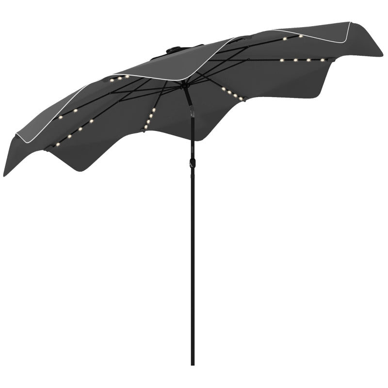 Dark Grey Solar LED Patio Umbrella, 3x3m, Tilt & Crank, Outdoor Market Parasol