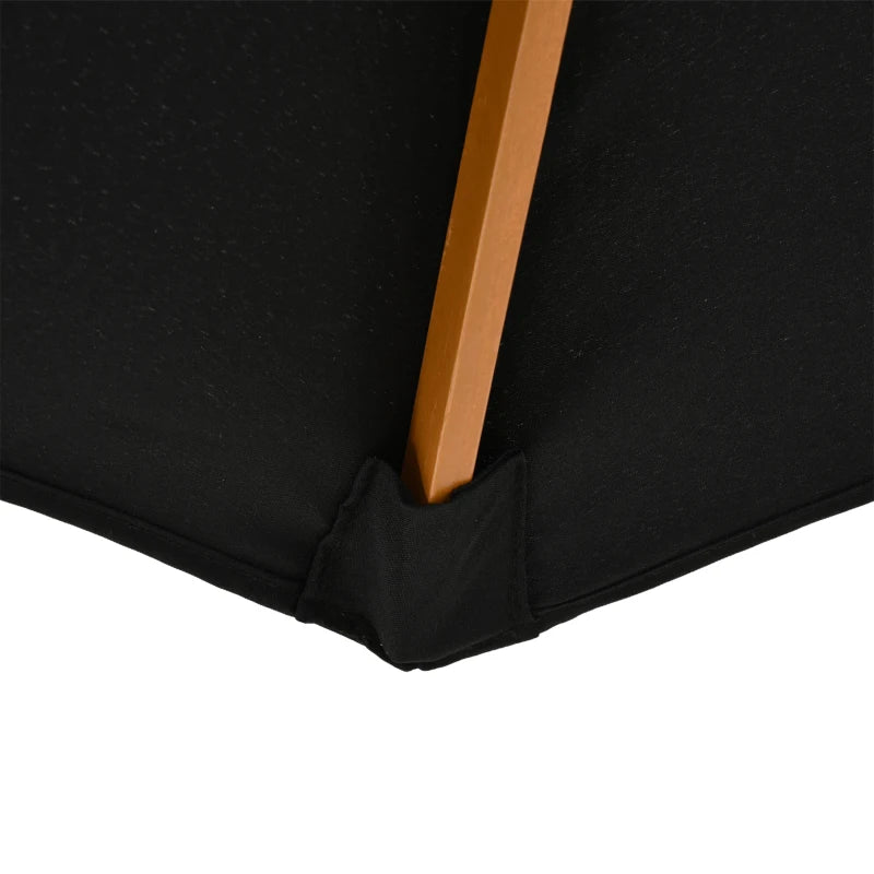 Black 3m Wooden Patio Umbrella with Pulley Mechanism