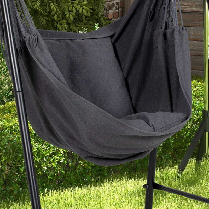 Dark Grey Hammock Swing Chair with Stand and Cushion