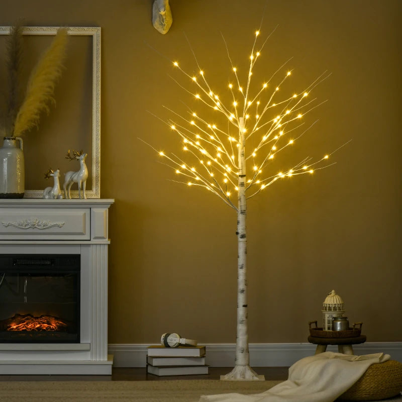 6ft Pre-Lit Artificial White Birch Tree with Warm White LED Lights - Indoor & Outdoor Decorative Lighting