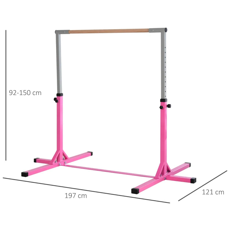 Height Adjustable Gymnastics Horizontal Bar for Kids Junior Fitness Equipment Pink