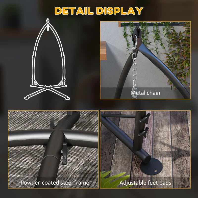 Black Metal Hammock Chair Stand with Chain for Indoor & Outdoor Use