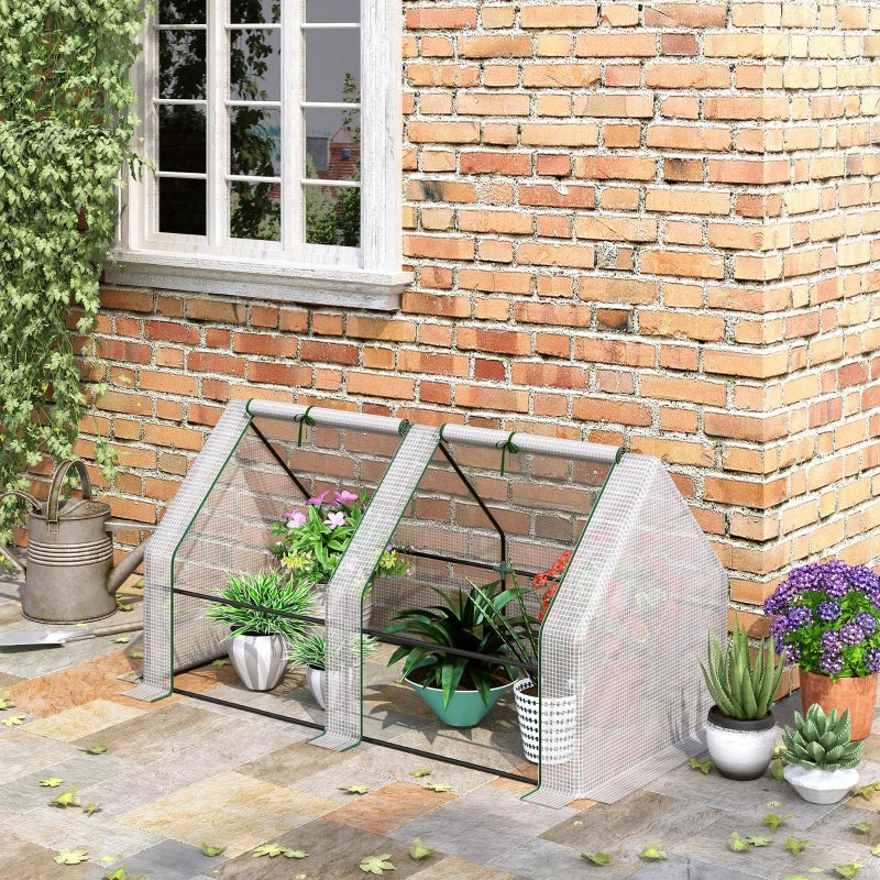 Compact Green Steel Frame Greenhouse with Zippered Window, 180 x 90 x 90 cm, White
