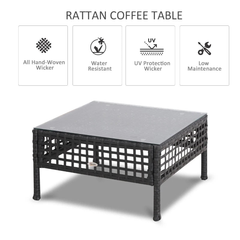 Black Rattan Side Table with Glass Top