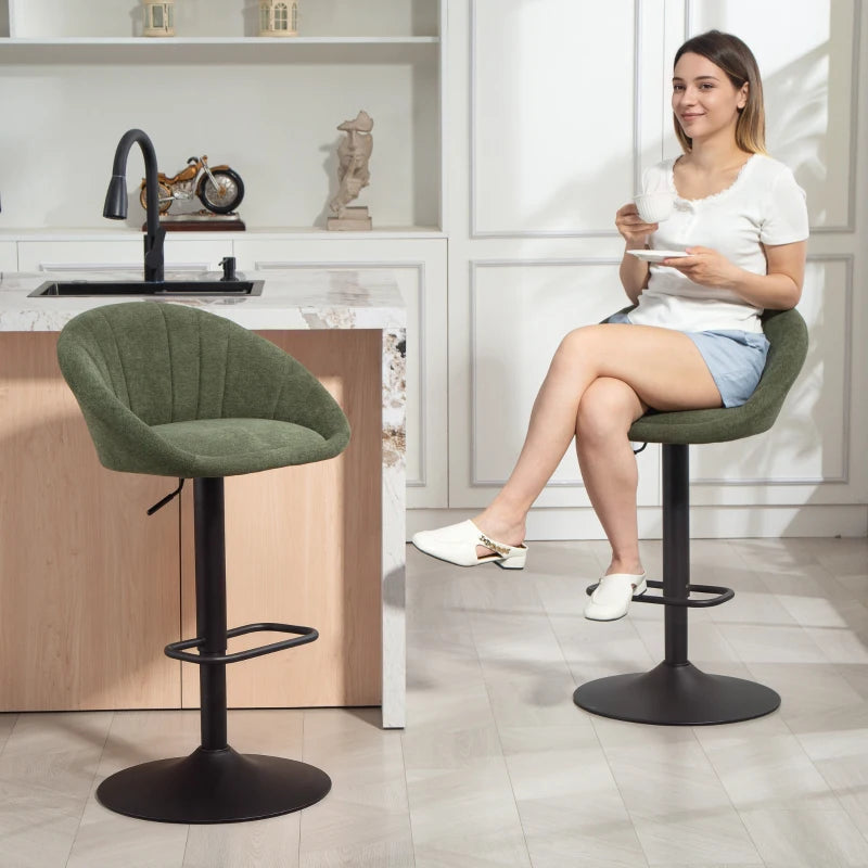 Set of 2 Dark Green Relaxed Tub Bar Stools - Stylish & Comfortable Seating for Kitchen or Home Bar