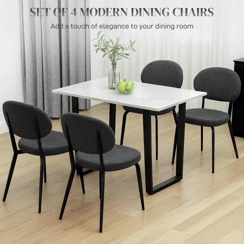 Set of 4 Modern Black Boucle Dining Chairs - Stylish Upholstered Seating for Dining Room or Kitchen