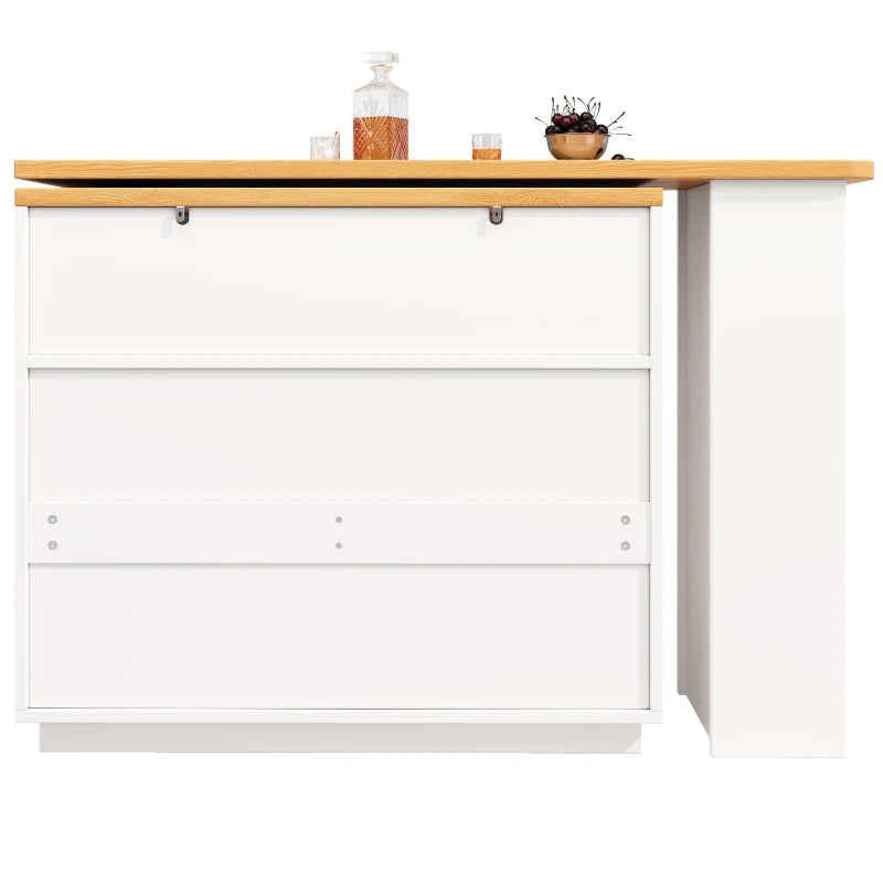 360° Rotating Bar Table with Side Table & Spice Rack - Extendable Kitchen Island with 6 Drawers, White, 137x39x90 cm