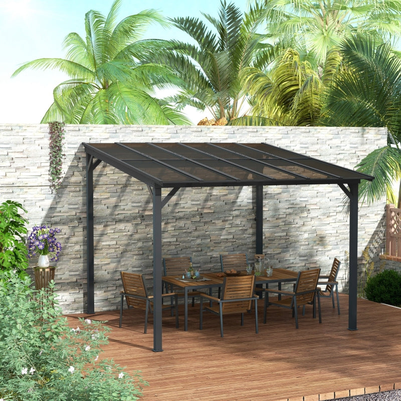 3x3m Dark Grey Metal Pergola with UPF 50+ Waterproof Polycarbonate Roof - Wall-Mounted or Free Standing Garden Gazebo, Wind-Resistant Outdoor Sun Shade