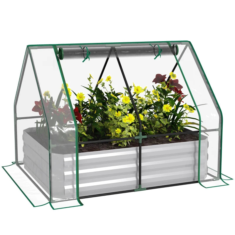 Green Steel Raised Garden Bed with Clear Cover, 127L x 95W x 92H cm