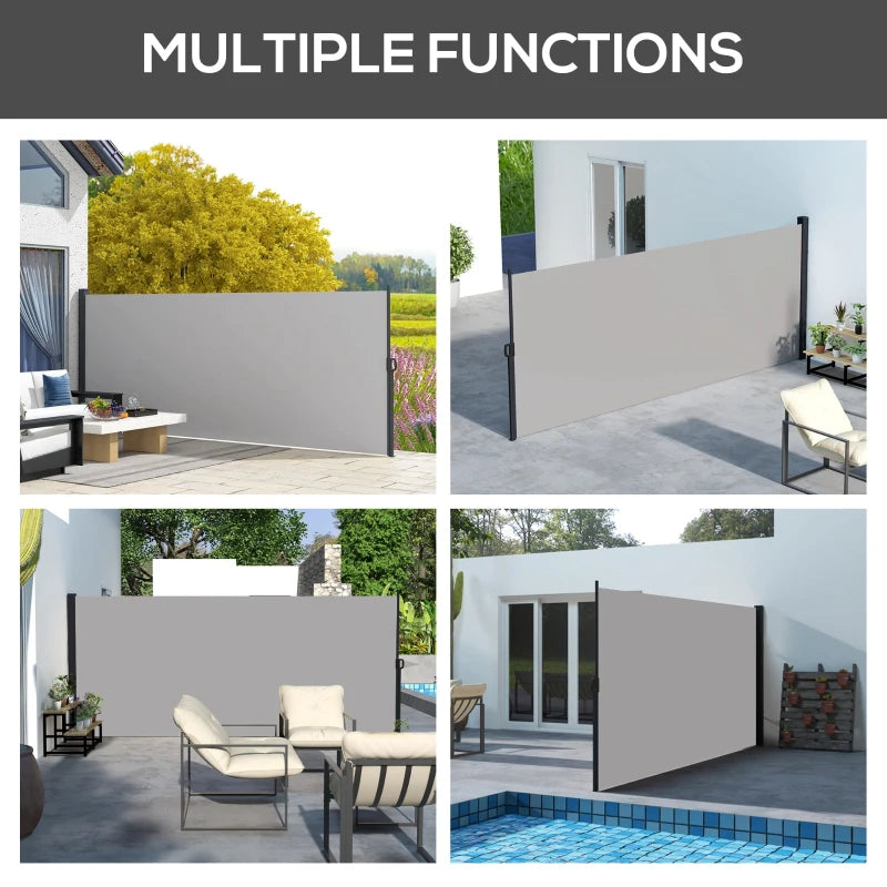 Retractable Side Awning - Outdoor Privacy Screen for Garden, Hot Tub, Balcony, Terrace, Pool - 400 x 180cm - Light Grey