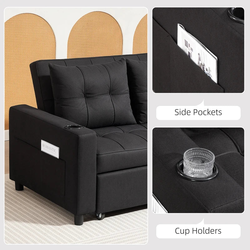 Stylish Black Two-Seater Pull-Out Sofa Bed for Compact Living Spaces