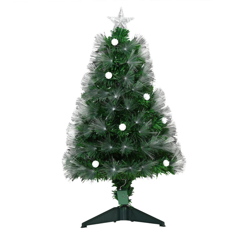3ft Pre-Lit White Artificial Christmas Tree with 90 LEDs & Star Topper - Full Bodied Seasonal Decoration for Home