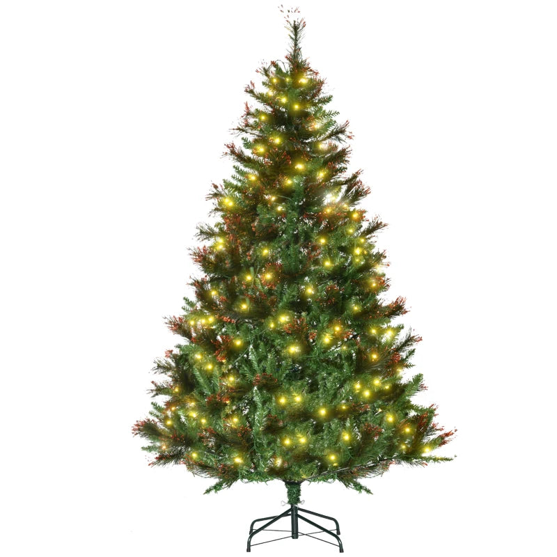 1.8m Pre-Lit Artificial Christmas Tree - 6ft Spruce with Warm White LED Lights & Metal Stand - Holiday Décor