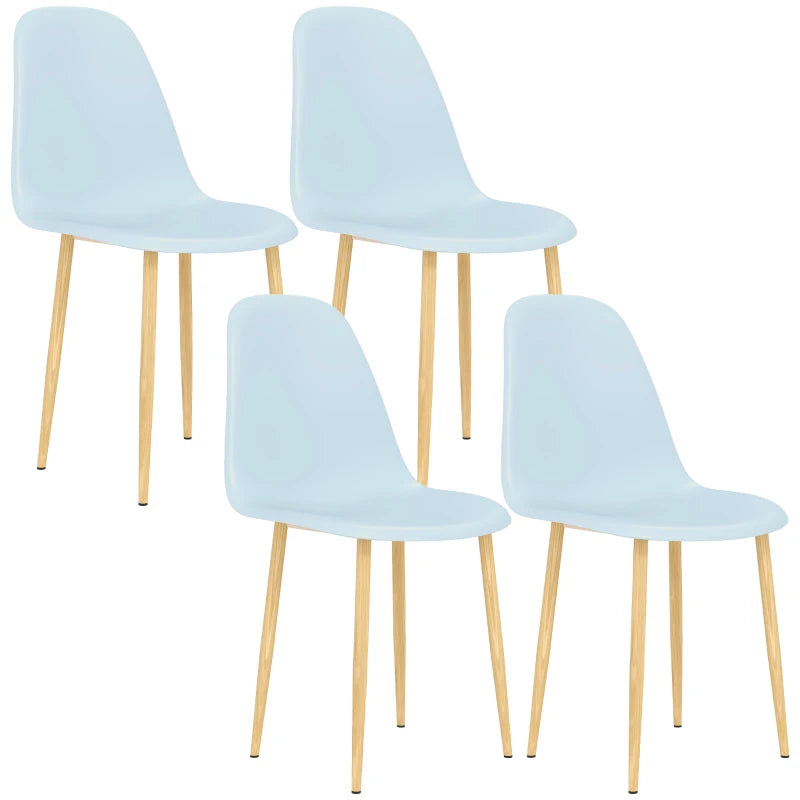 Modern Light Blue Dining Chairs Set of 4 - Stylish Kitchen Chairs with Backrest & Steel Legs for Dining Room & Living Room