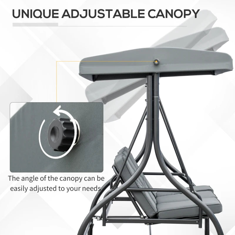 Dark Grey 3 Seater Canopy Swing Chair with Adjustable Canopy