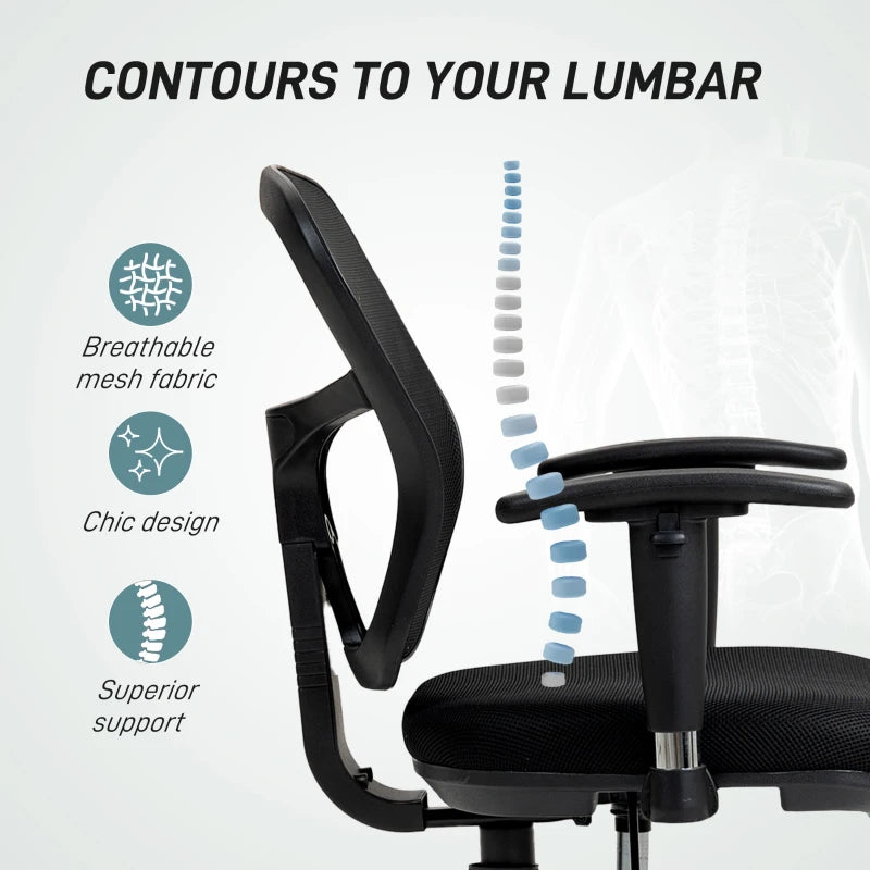 Ergonomic Drafting Chair with Adjustable Armrests & Lumbar Support - Mesh Office Chair for Standing Desks, Height & Footrest Adjustable, Black