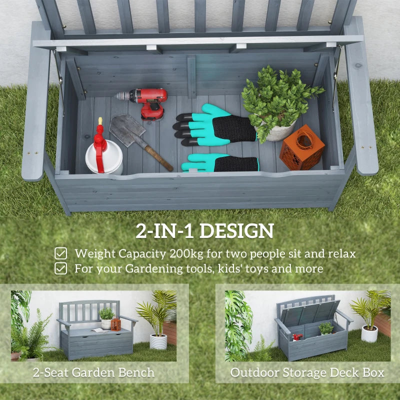 Grey Two-Seater Garden Storage Bench - Outdoor Furniture for Patio and Garden