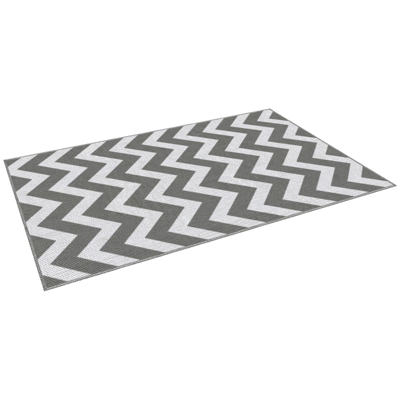 Reversible Outdoor Garden Rug 1.2 x 1.8m - Waterproof Grey and White Patio Carpet