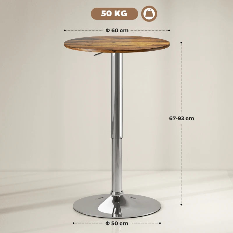 Rustic Brown Round Bar Table - 360° Swivel Counter Pub Table with Adjustable Height for Kitchen & Cafe