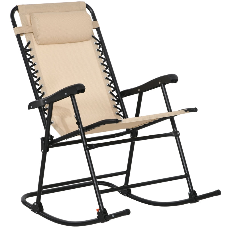 Beige Folding Rocking Zero Gravity Chair with Headrest