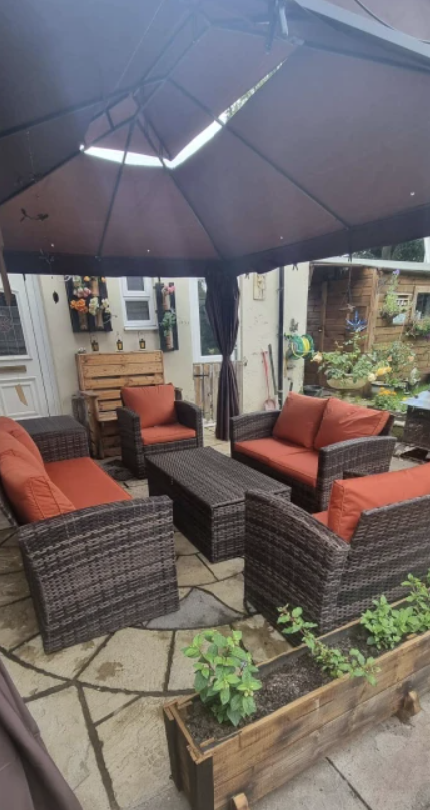 6-Piece Patio Ensemble: Mixed Brown Rattan Corner Set With Orange Cushions