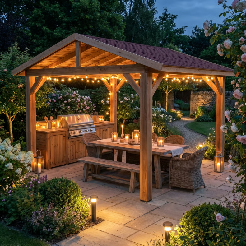 Ruby Planed Cedar Pergola with Katepal Red Shingle Roof – No Overhang Design
