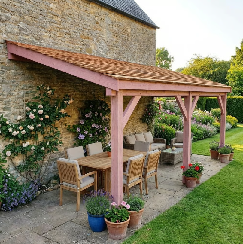 Planed Larch Lean-To Gazebo with Cedar Featheredge Roof