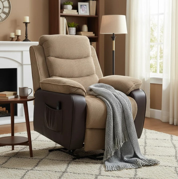 Oversized Electric Riser Recliner Chair for Elderly with Remote Control, USB Port and Side Pockets in Brown