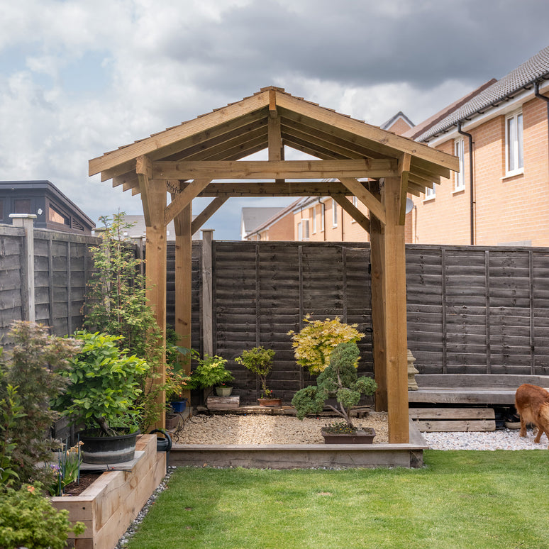 Ruby Wooden Apex Gazebo with Treated Featheredge Roof & Overhang - Premium Garden Gazebo