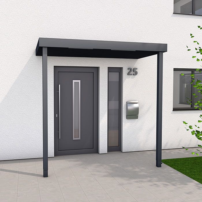 BS200 - 200 x 90cm Aluminium Canopy with 2 Posts and LED Strip-light - RAL 7016 Anthracite Grey