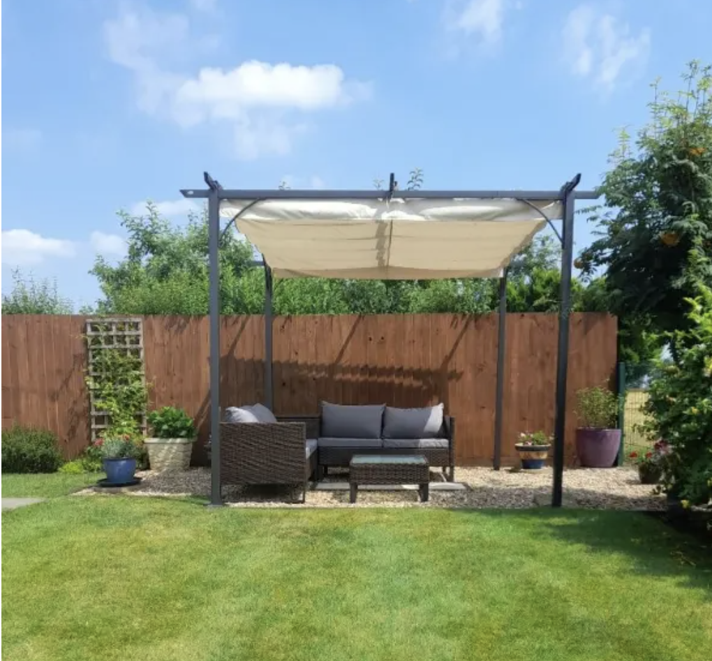 3m x 3m Beige Metal Pergola - Outdoor Garden Gazebo