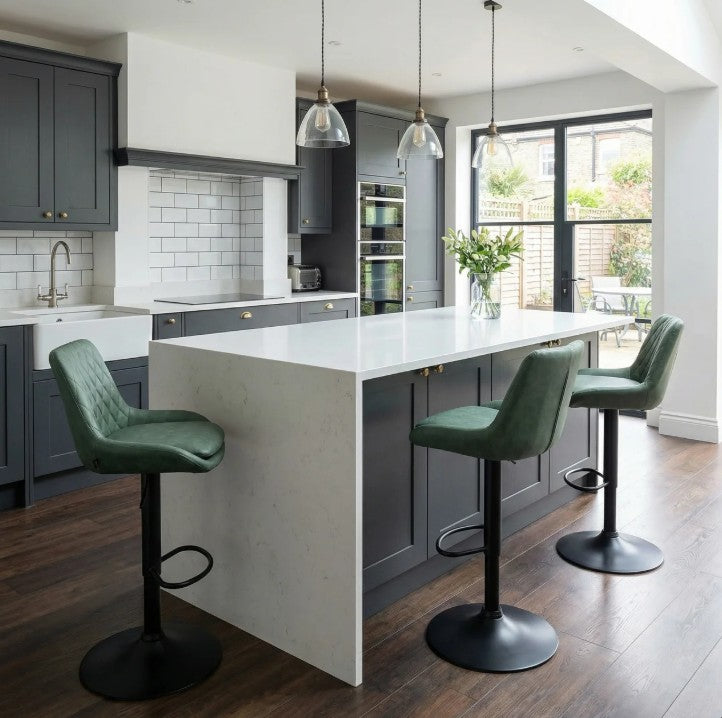 Adjustable Green Swivel Bar Chairs – Set of 2 with Back & Footrest for Counters & Breakfast Bars